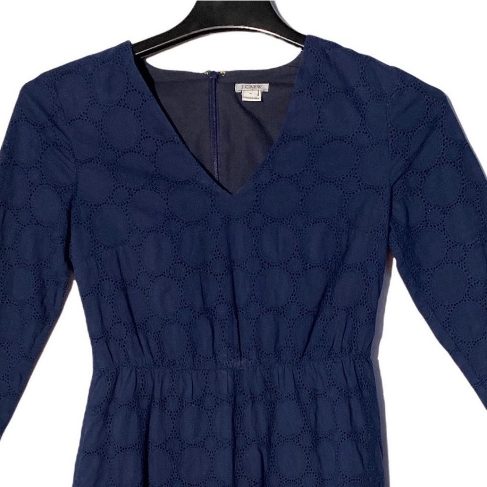 J Crew 0 Womens Dress Navy Blue 100% Cotton Pockets‎ Cute Zip Lined Flirty Work - Picture 2 of 8